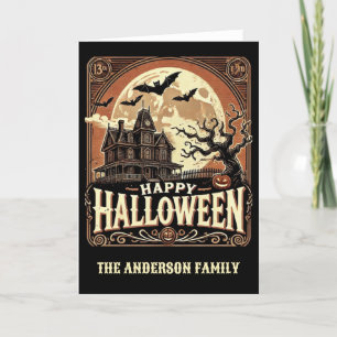 Skräckhus Pumpa Kuslig Skräck Halloween Helgkort