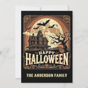 Skräckhus Pumpa Kuslig Skräck Halloween Julkort