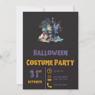 Skräckhus Rosa Grön Modern Svart Halloween Inbjudningar