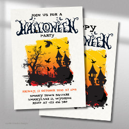 Skräckhus Skräckinjagande Vintage Halloweenfest Inbjudningar