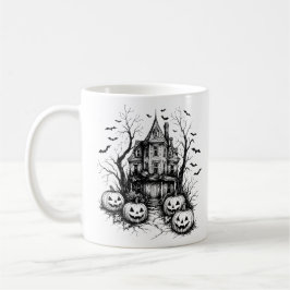 Skräckhus Svart och Vitt Halloween Kaffemugg