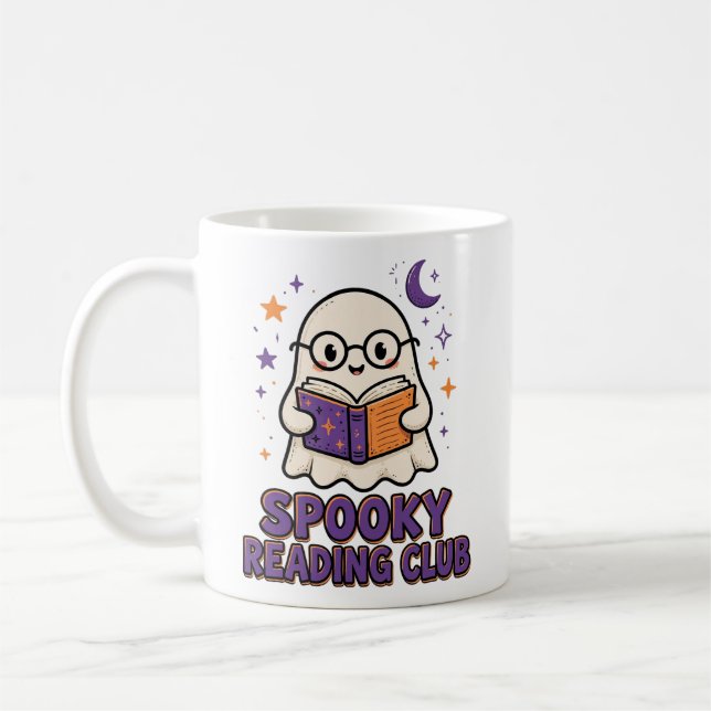 Skräckig Läs Klubb Söt Spöke Läs Bok Kaffemugg (Vänster)