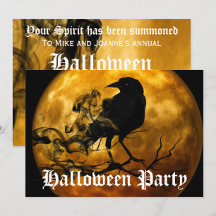 Skräckig svart korp fullmåne Halloweenfest Inbjudningar