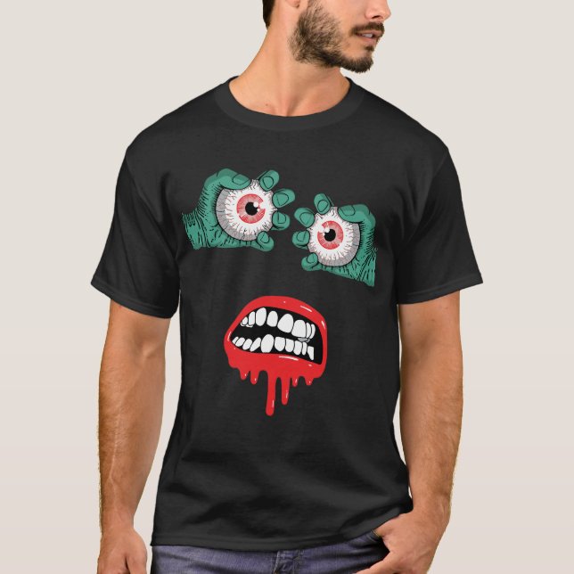 Skräckiga Zombiehänder med Smältande Läppstift T Shirt (Framsida)