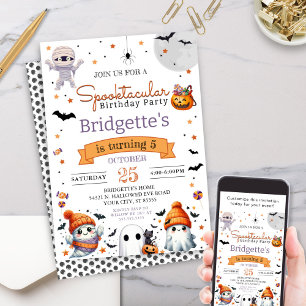 Skräckigt mysiga Halloween-fest med spöken och gub Inbjudningar