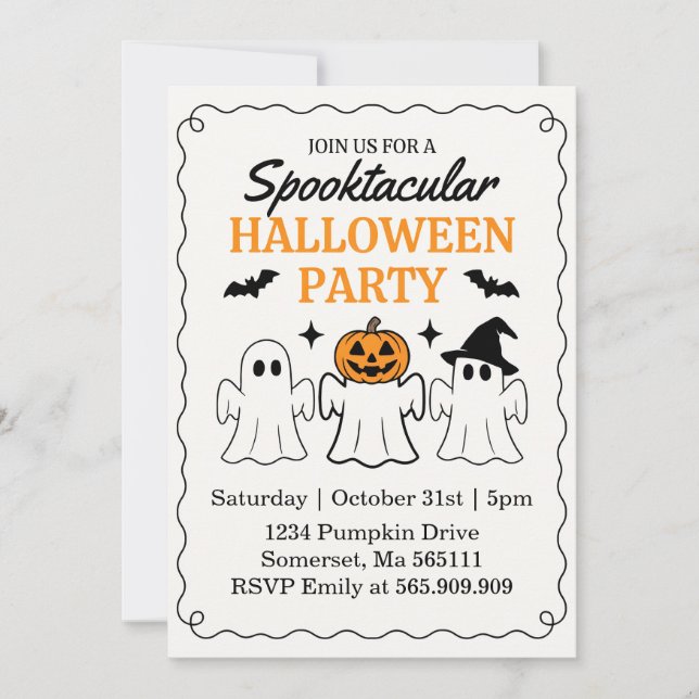Skräckigt söt Halloween-ghost Inbjudningar (Framsida)