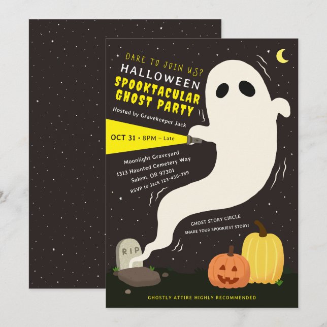 Skräckinjagande spök Halloween-fest inbjudan (Fram/baksida)