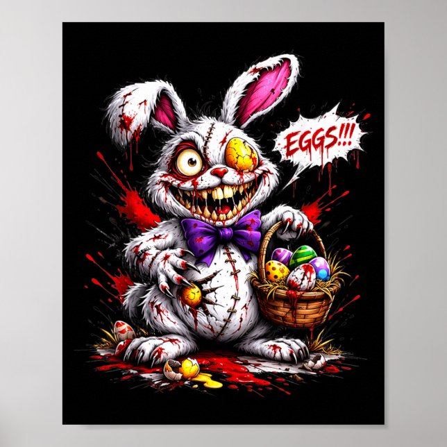 Skräckkanin med ägg Skräckinjagande påskdesign Poster (Framsidan)
