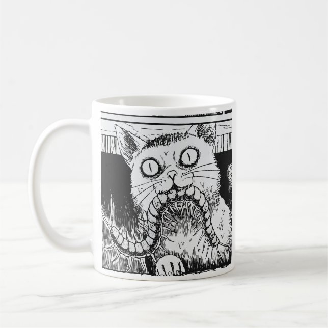 Skräckkattan animekonst kaffemugg (Vänster)