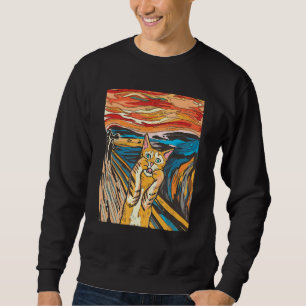 Skräckkatten Parody Funny Cat Parody Art Paintin Lång Ärmad Tröja