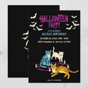 Skräckkattskult halloween födelsedagsinbjudan inbjudningar