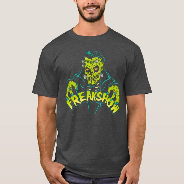 Skräckkonst Frankenstein Zombie Psychobilly Lågbro T Shirt (Framsida)