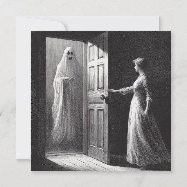 Skräckkvinna och spök-gäst Vintage-illustration Kort (Framsida)