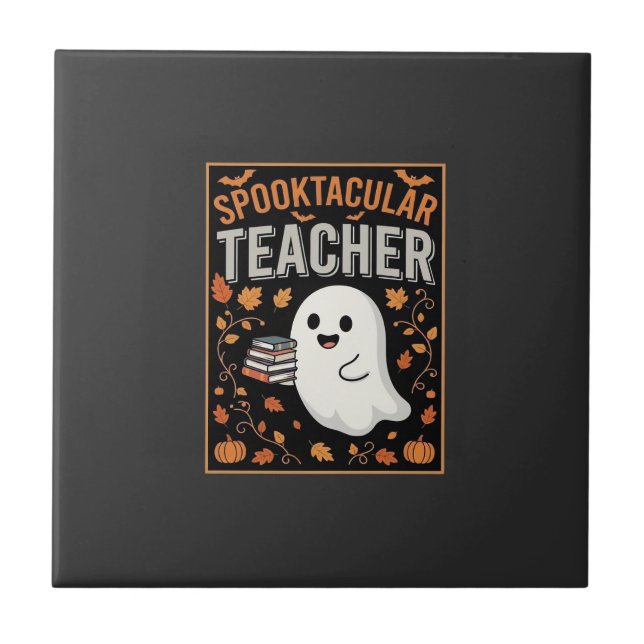 Skräcklärares Halloween-spökdesign_1 Kakelplatta (Framsidan)