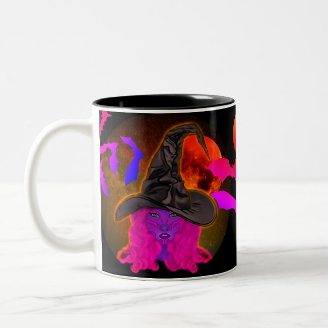 Skräcklig Häxa Blodmån & Fladdermöss Kaffe Två-Tonad Mugg (Vänster)