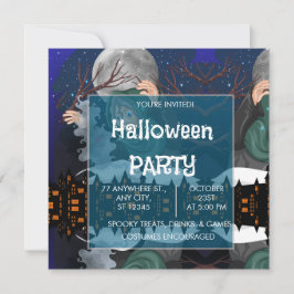 Skräcklig häxa & spökhus Halloween🌙 Inbjudningar