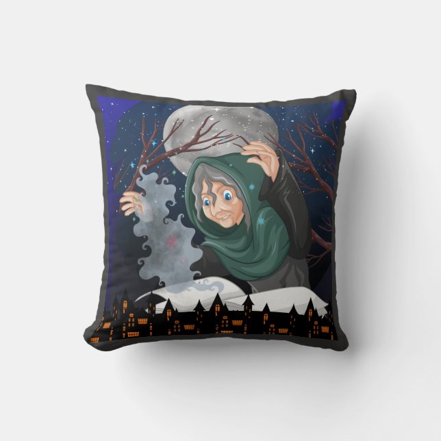 Skräcklig häxa & spökhus Halloween🌙 Kudde (Framsida)