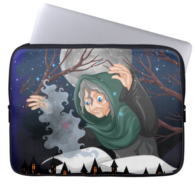 Skräcklig häxa & spökhus Halloween🌙 Laptop Fodral (Framsidan)