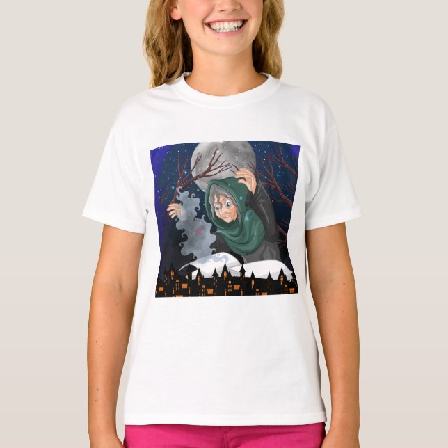 Skräcklig häxa & spökhus Halloween🌙 T Shirt (Framsida)