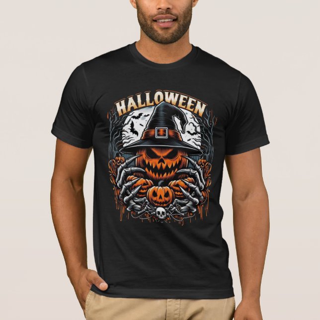 Skräcklig Jack-O'-Lantern Spöklik Häxa Halloween T Shirt (Framsida)