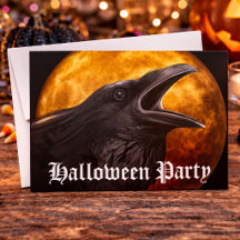 Skräcklig Svart Korp Fullmåne Halloweenfest