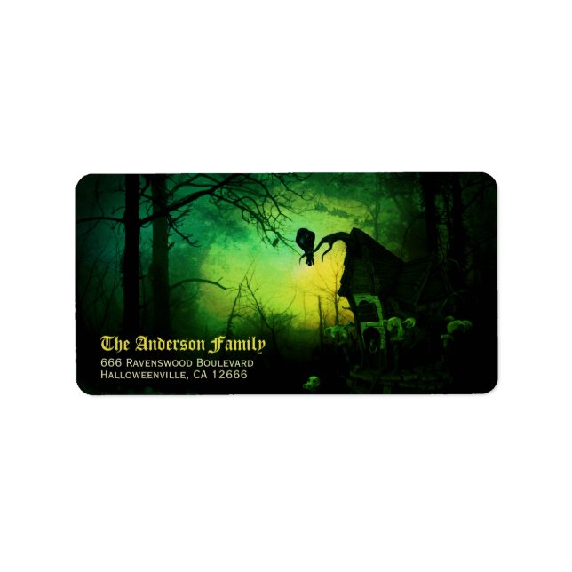Skräcklig Svart Korp Halloween Returadress Adressetikett (Framsidan)