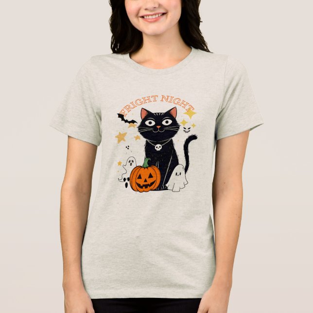 Skräcknatt Halloween Katt T Shirt (Framsida)