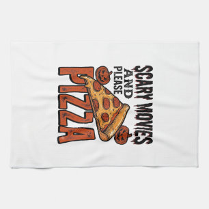 Skräckpizza-tröja för fans av läskiga filmkvällar_ kökshandduk
