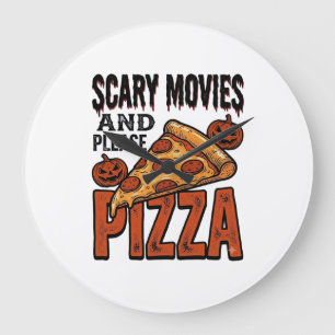 Skräckpizza-tröja för fans av läskiga filmkvällar_ stor klocka