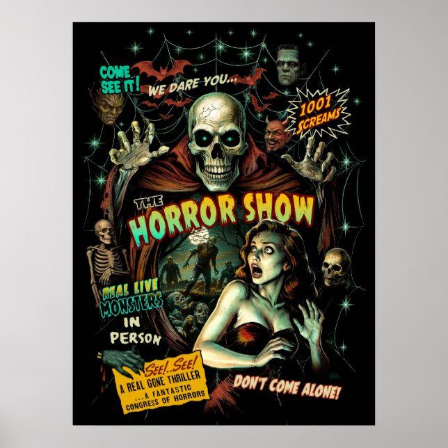 Skräckshow Spökshow Affisch – Retro Halloween (Framsidan)