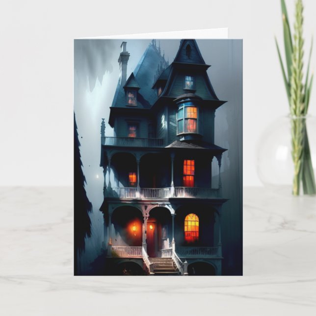 Skräckslagen viktoriansk herrgård helgkort (Framsida)