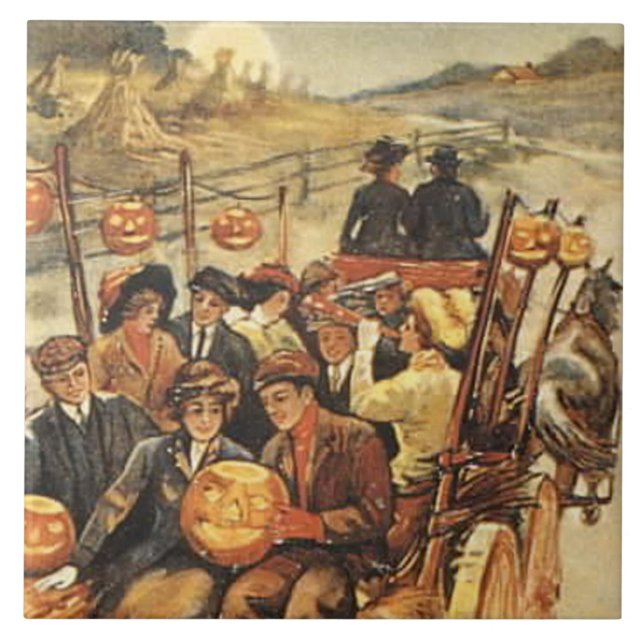 Skräckslinga Jack O' Lantern Pumpa Måne Kakelplatta (Framsidan)