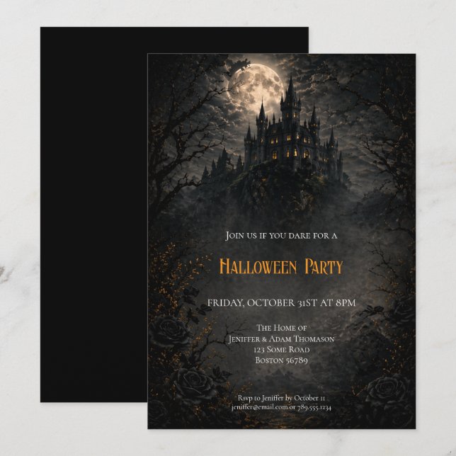 Skräckslott Halloween-fest inbjudan (Fram/baksida)