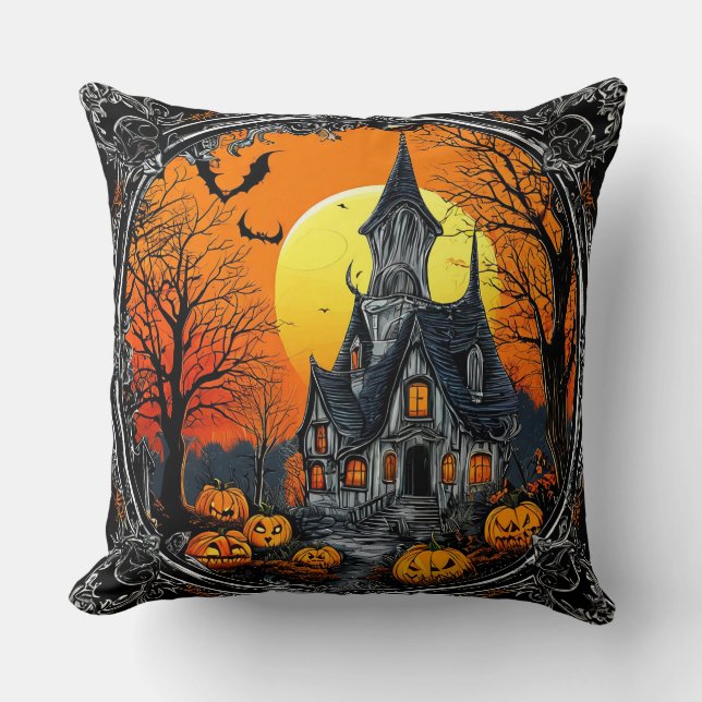 Skräckslott Illustration med Jack-O-Lanterns Kudde (Framsida)