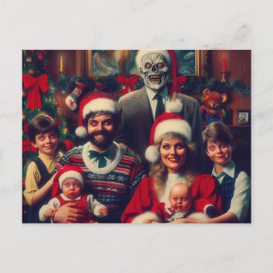 Skräckspöklik jul retro familjeporträtt vykort