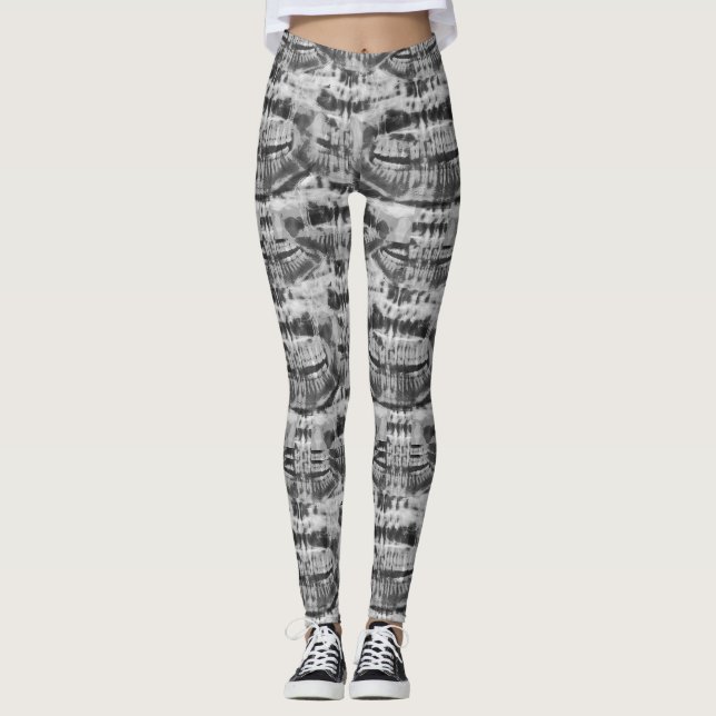 skräcktänder svarta och vita mönster leggings (Framsida)