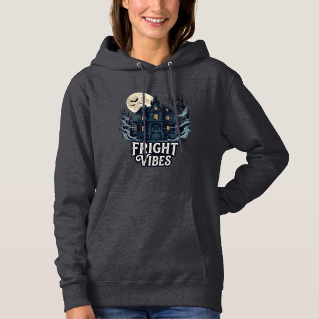 Skräckvibbar Halloween Spökhus Fullmåne Fladdermös T Shirt (Framsida)