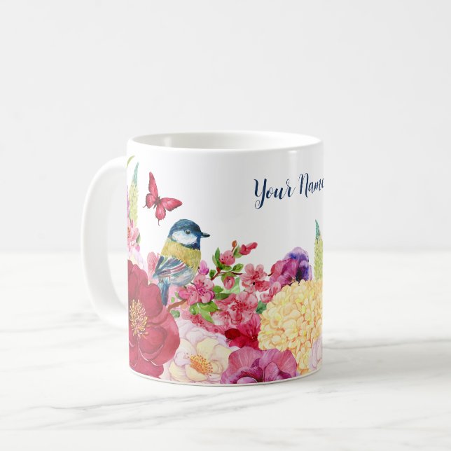 Skräddarnamn för blomning kaffemugg (Framsida vänster)