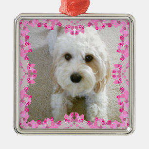 Skräddarsy Cavachon fotoprydnad, skräddarsy hund Julgransprydnad Metall