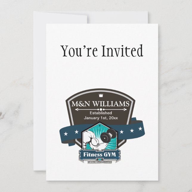 Skräddarsy din kända konditionidrottshalllogotyp inbjudningar (Framsida)