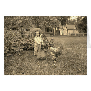Skräddarsy ditt 1880 Garden Girl and Tupp Card Hälsningskort