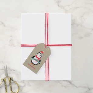 Skräddarsy gullig pingvin "för god jul" presentetikett