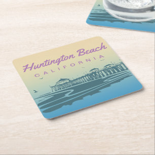Skräddarsy Huntington Beachpirillustration Underlägg Papper Kvadrat