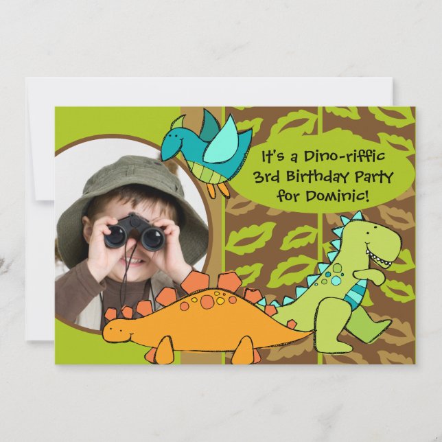 Skräddarsy inbjudan för födelsedag för fotoDino (Framsida)