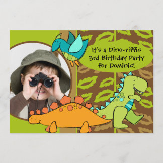 Skräddarsy inbjudan för födelsedag för fotoDino