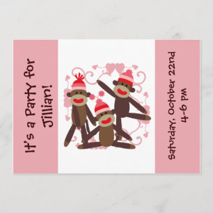 Skräddarsy inbjudningar för flickasock monkey 5x7