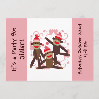 Skräddarsy inbjudningar för flickasock monkey 5x7