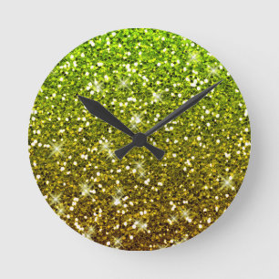 Skräddarsy Ljust grönt Guld Glitter Rund Klocka