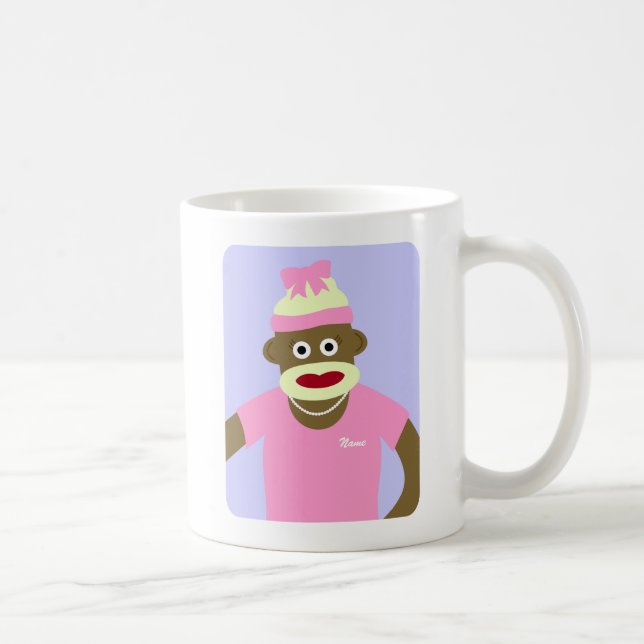 Skräddarsy namn- eller Monogramsock monkeyflicka Kaffemugg (Höger)