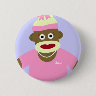 Skräddarsy namn- eller Monogramsock monkeyflicka Knapp
